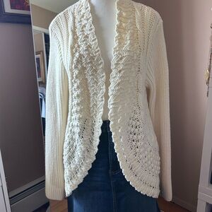 Chico's Cream Crochet-Trim Open-Front Cardigan